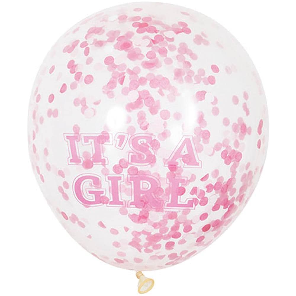6 Palloncini In Lattice It' A Girl Con Coriandoli Taglia Unica - Foto 1