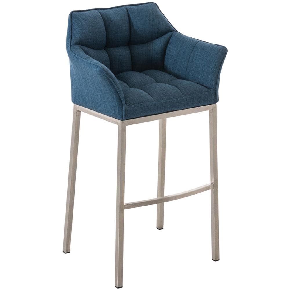 Sgabello DAMASO B con Telaio a 4 Gambe Nero, in Tessuto Blu Telaio Acciaio Inox - Foto 1