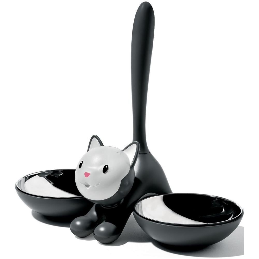Tigrito AMMI09 B Ciotola per Animali di Design, Acciaio Inox 18/10 e Resina Termoplastica, Nero - Foto 1