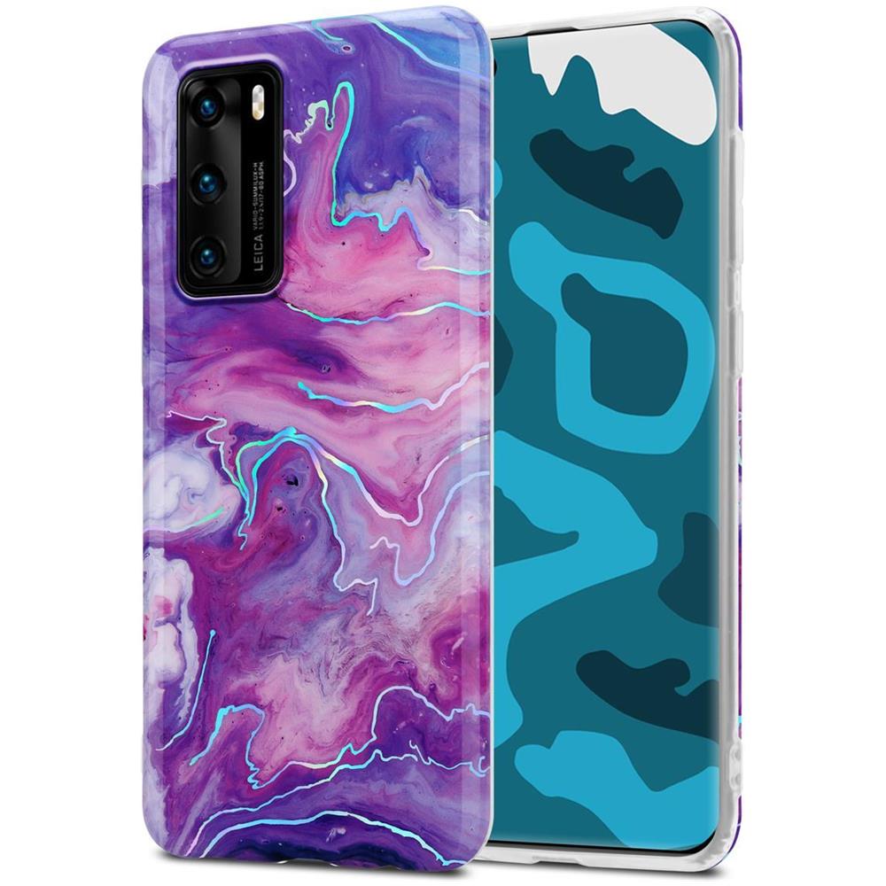 Custodia Compatibile Con Huawei P40 In Marmo Rosa Viola No. 19 - Coperchio Protettivo In Silicone Tpu Con Motivo A Mosaico - Foto 1