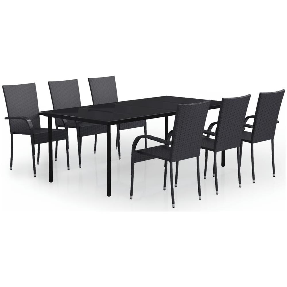 Set Da Pranzo Per Giardino 7 Pz Con Cuscini Neri - Foto 2