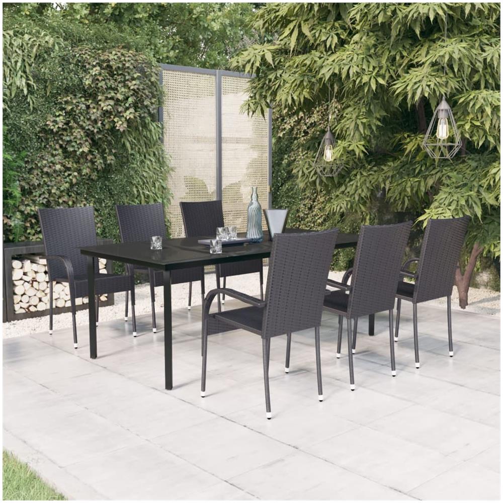 Set Da Pranzo Per Giardino 7 Pz Con Cuscini Neri - Foto 1