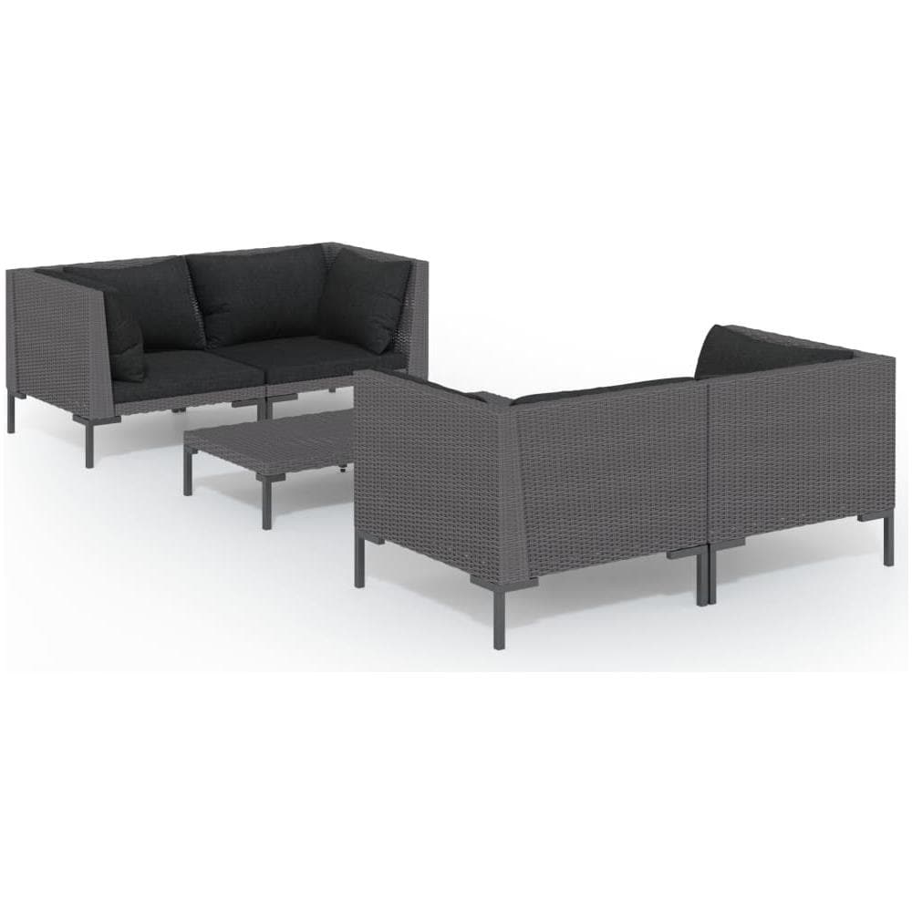 Set Divani Giardino 5 Pz Con Cuscini In Polyrattan Grigio Scuro - Foto 1