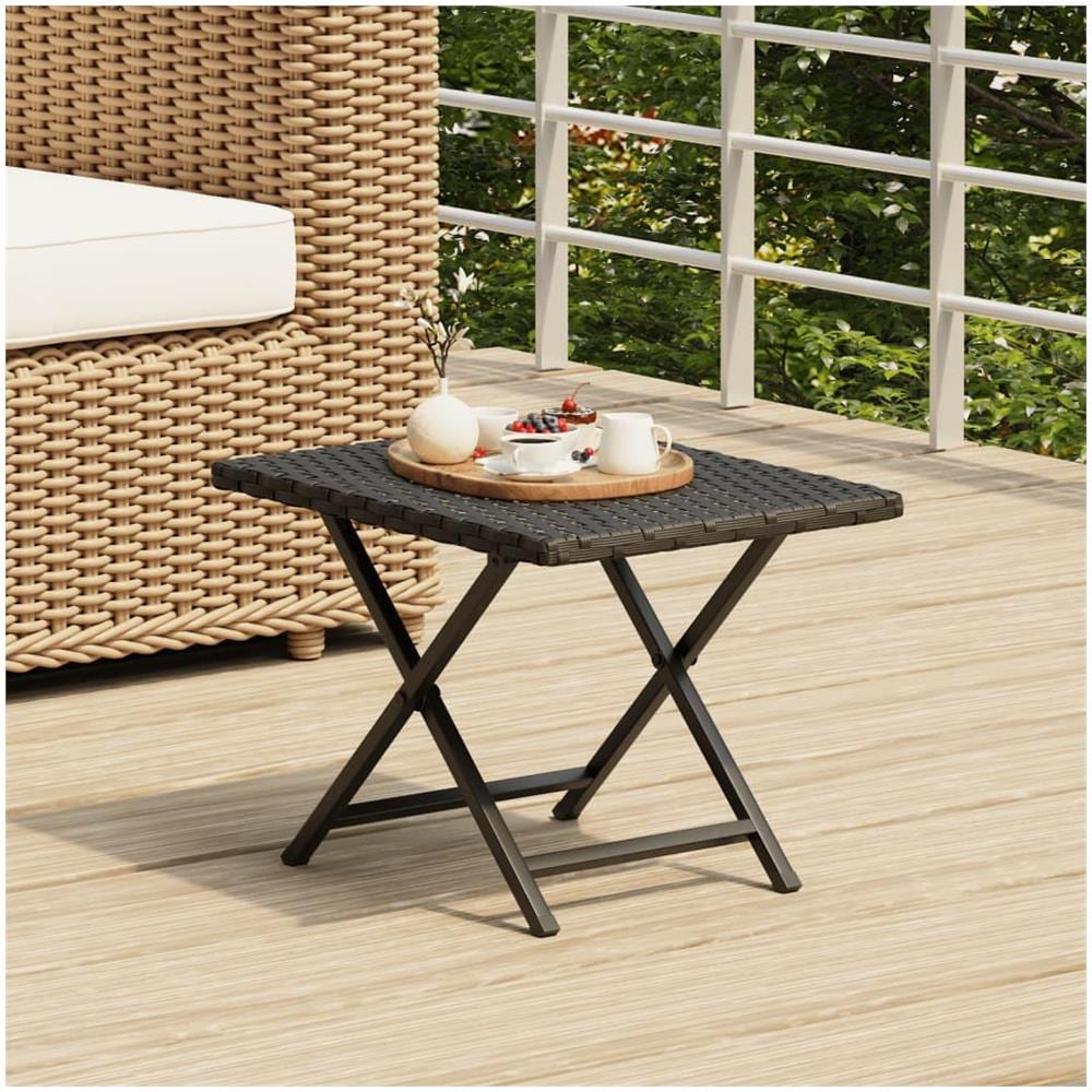 Tavolo Pieghevole Nero 45x35x32 Cm In Polyrattan - Foto 1