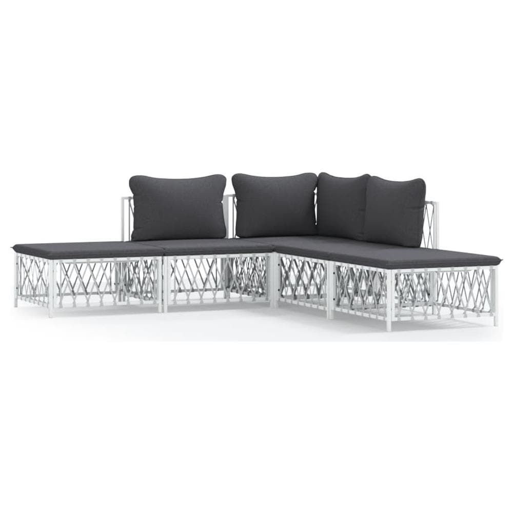 Set Salotto Da Giardino 5 Pz Con Cuscini In Acciaio Bianco - Foto 1
