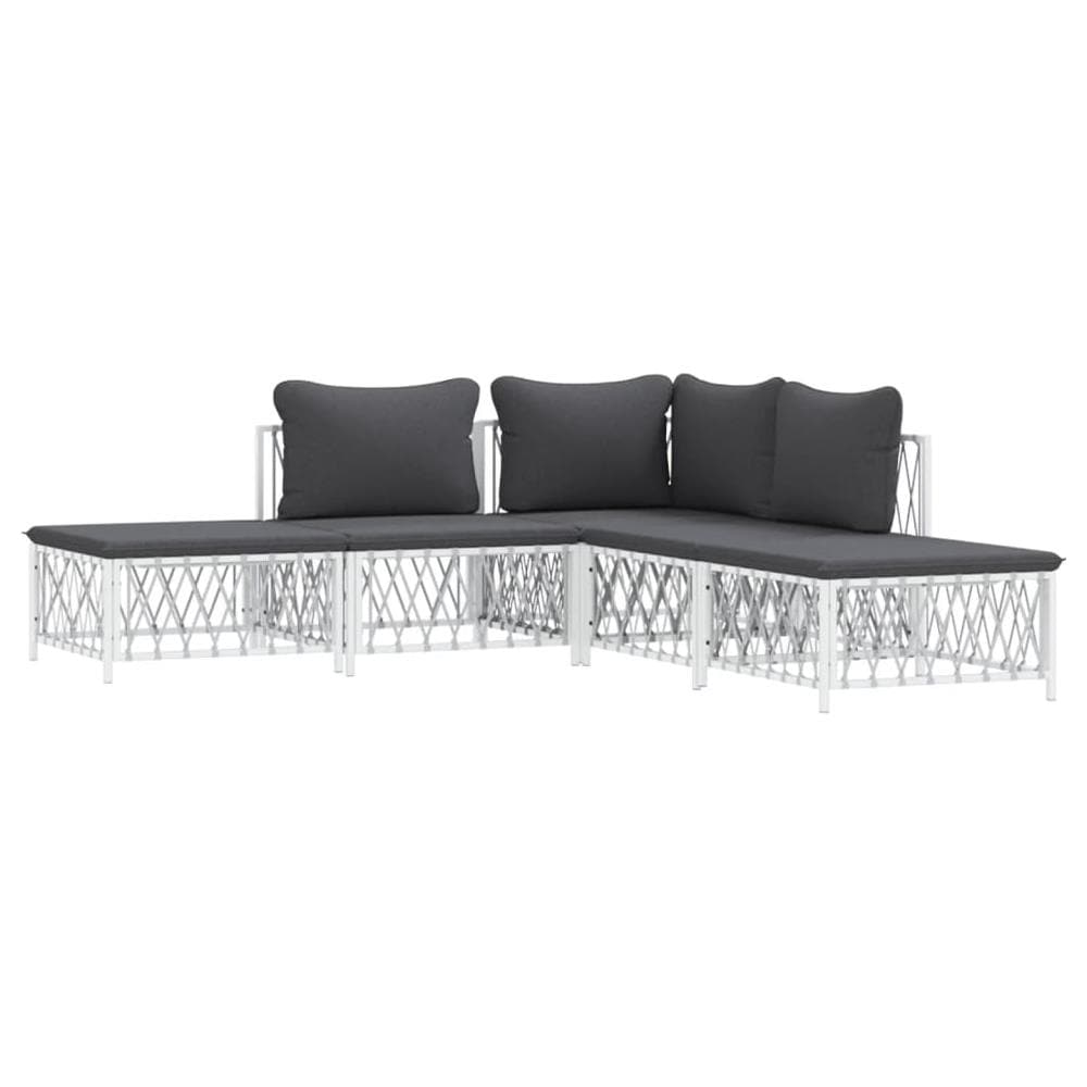 Set Salotto Da Giardino 5 Pz Con Cuscini In Acciaio Bianco - Foto 2
