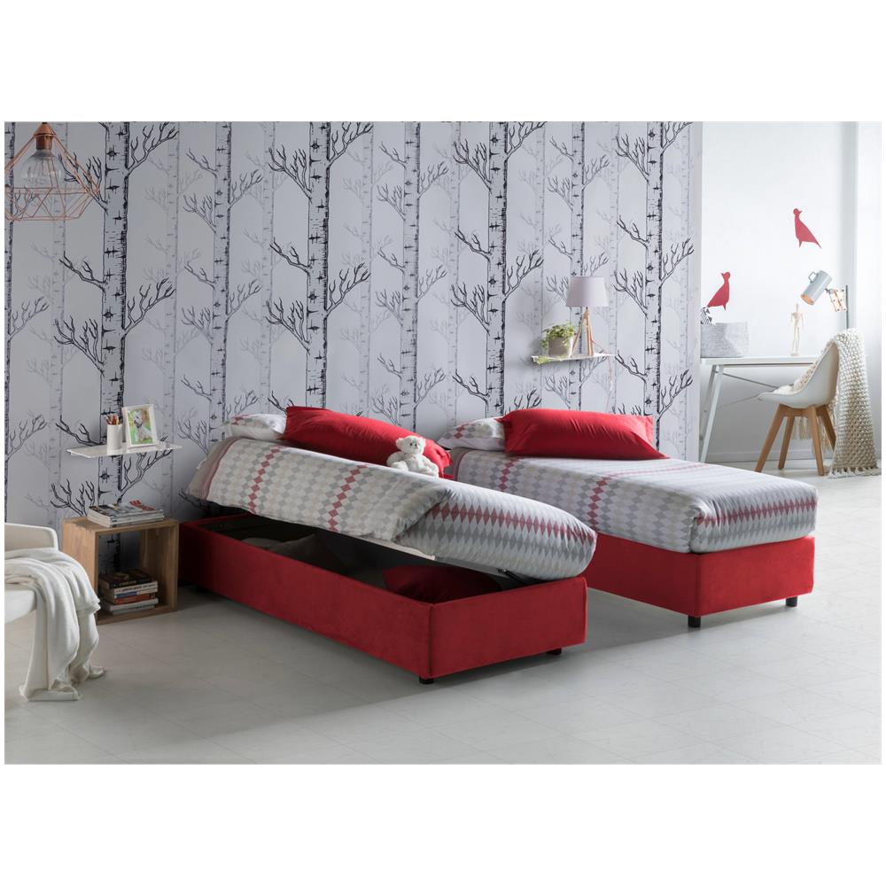 Letto Piazza E Mezza Gaia, Letto Contenitore Con Rivestimento In Tessuto, 100% Made In Italy, Apertura Laterale, Con Materasso Cm 120x190 Incluso, Rosso - Foto 1