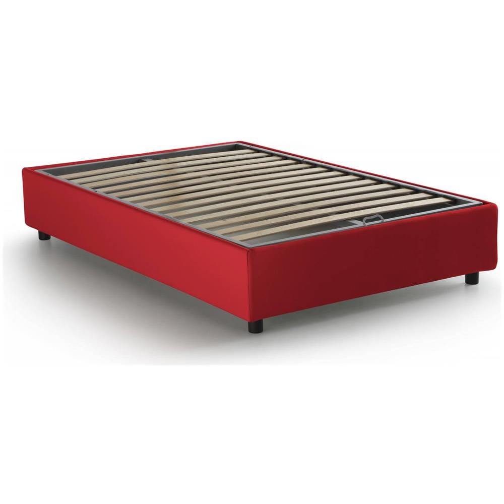 Letto Piazza E Mezza Gaia, Letto Contenitore Con Rivestimento In Tessuto, 100% Made In Italy, Apertura Laterale, Con Materasso Cm 120x190 Incluso, Rosso - Foto 4