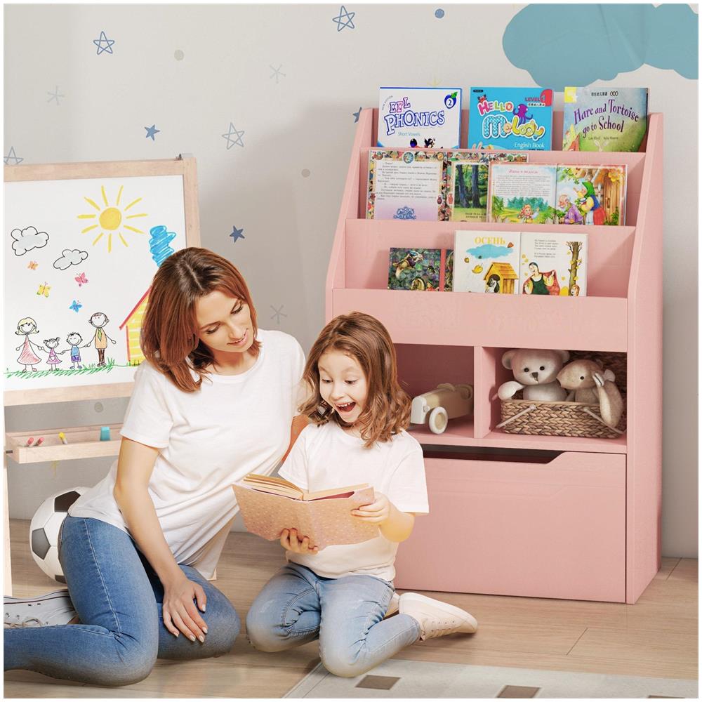Piccola Libreria per Bambini con Ripiani e Cassetto in MDF, 60x29.9x90cm, Rosa - Foto 2