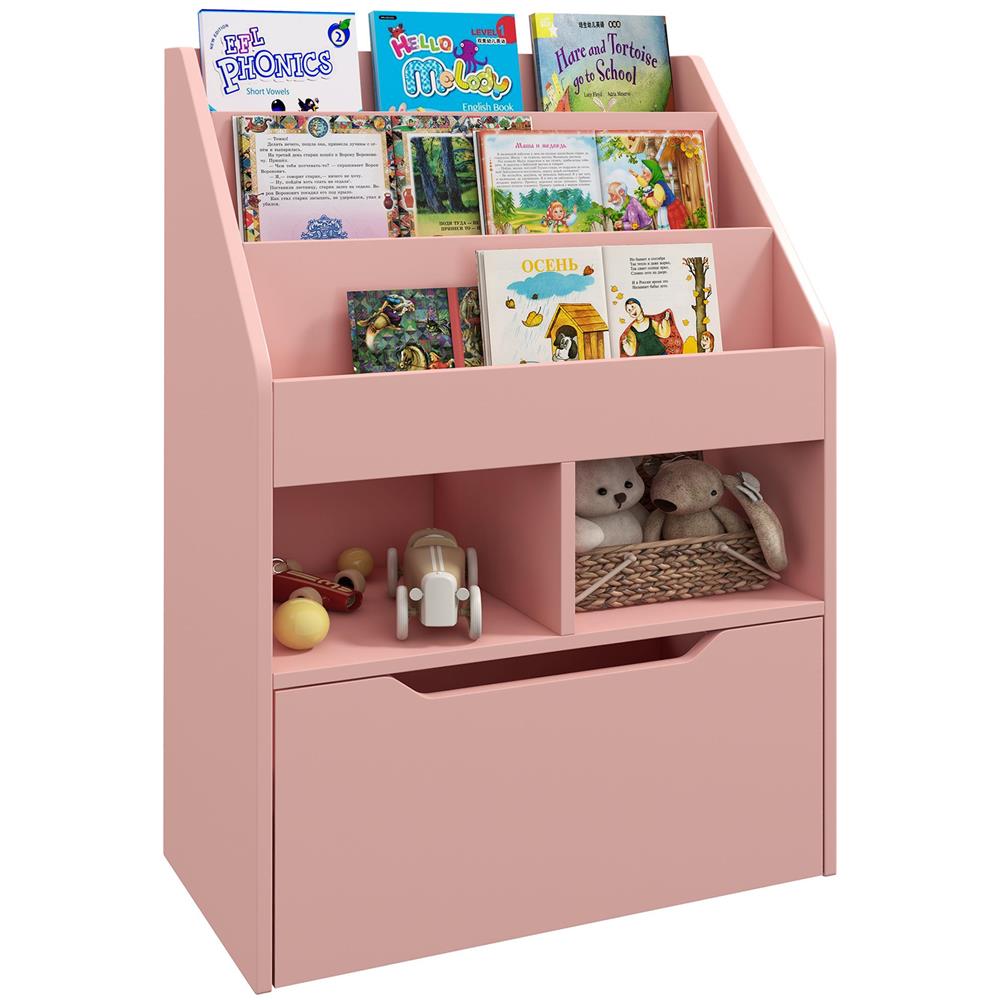 Piccola Libreria per Bambini con Ripiani e Cassetto in MDF, 60x29.9x90cm, Rosa - Foto 1
