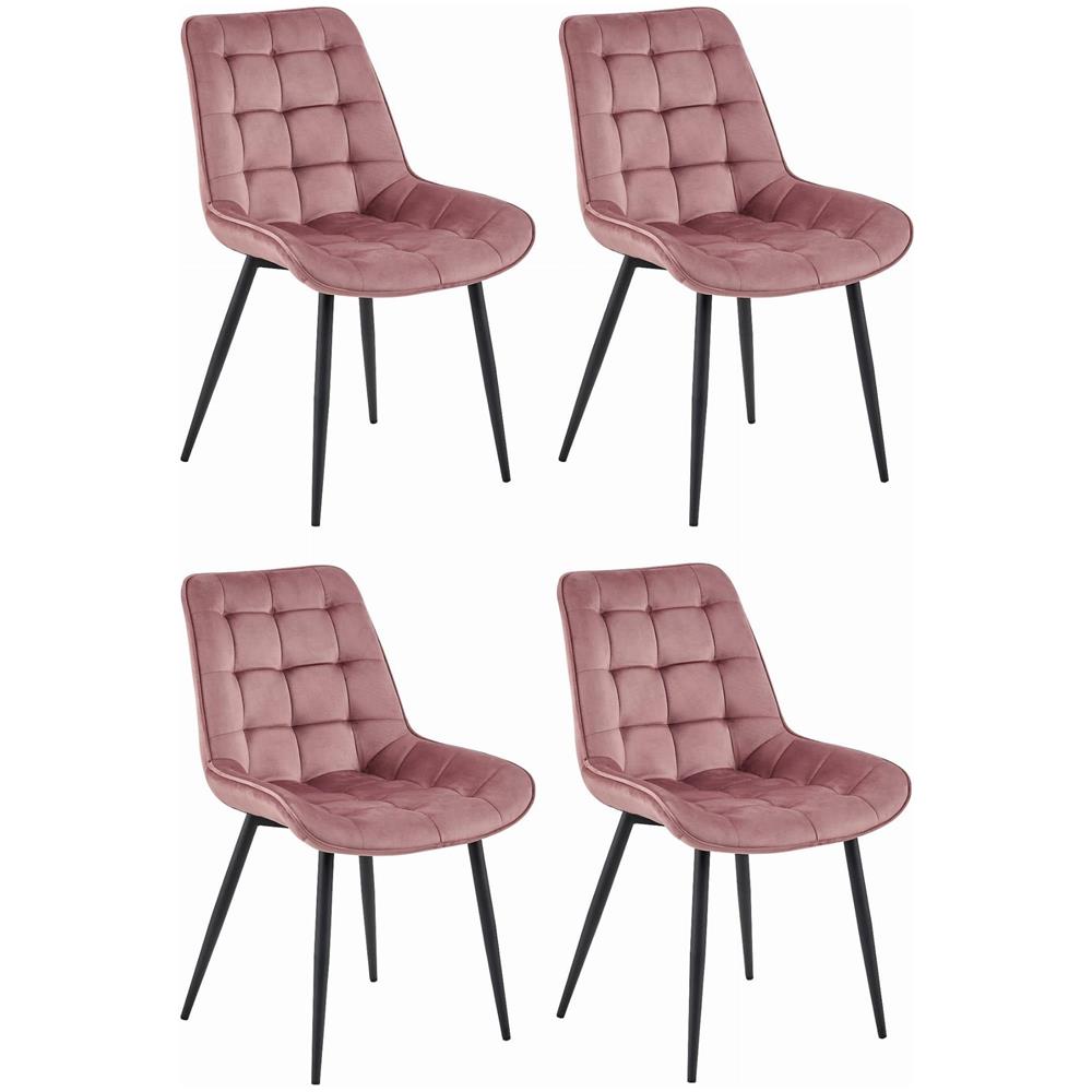 Sedia BERA - Velluto rosa scuro con gambe nere x 4 - Foto 1