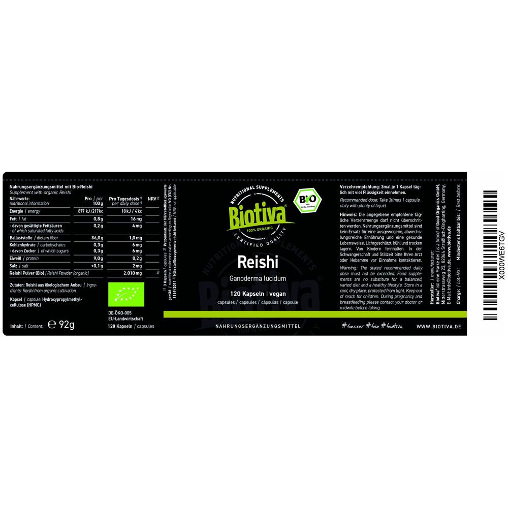 Fungo Di Reishi Bio - 120 Capsule - Ganoderma Lucidum - Fungo Vitale - Senza Additivi - Vegano - Confezionato E Controllato In Germania (de-eco-005) - Foto 2