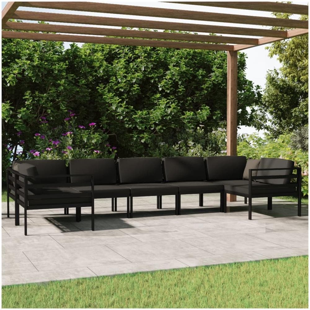 Set Divani Da Giardino 7 Pz Con Cuscini In Alluminio Antracite - Foto 1