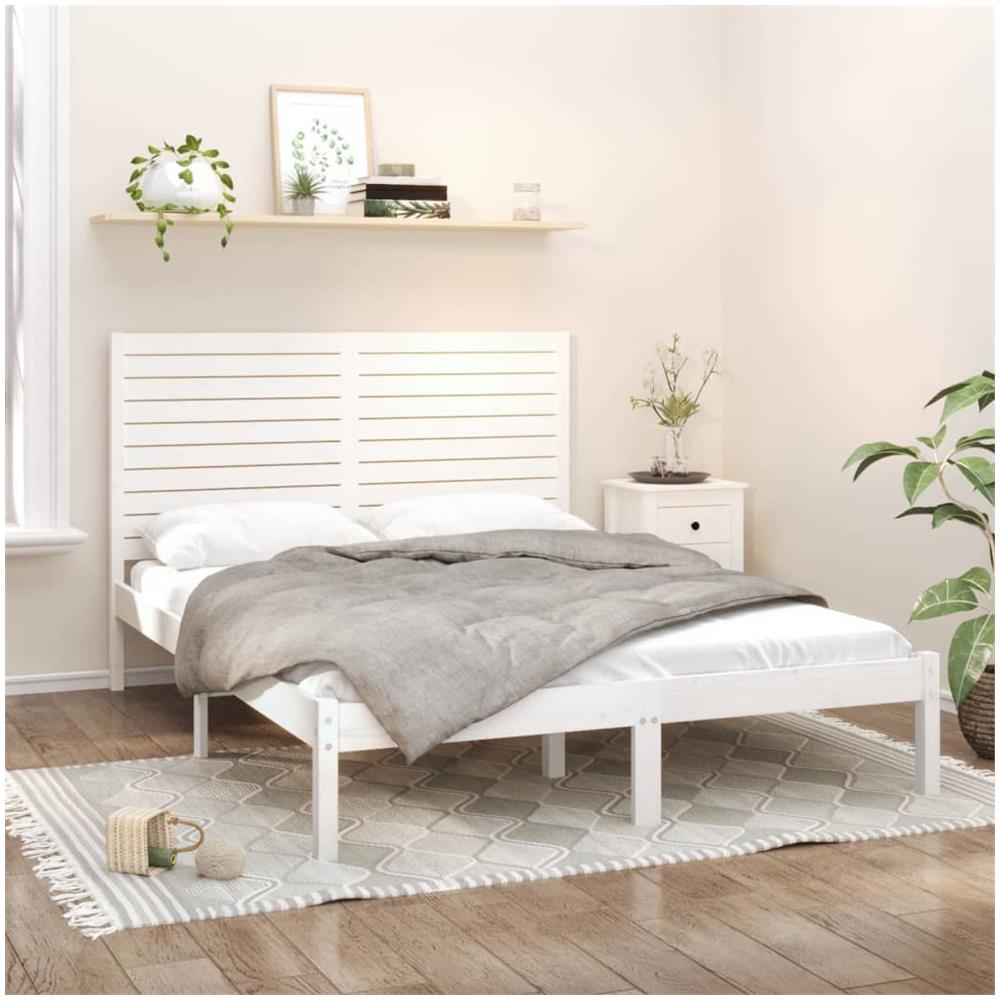 Giroletto In Legno Massello Pino 160x200 Cm | Senza Materasso | Design Moderno E Robusto | Colore Bianco - Foto 3