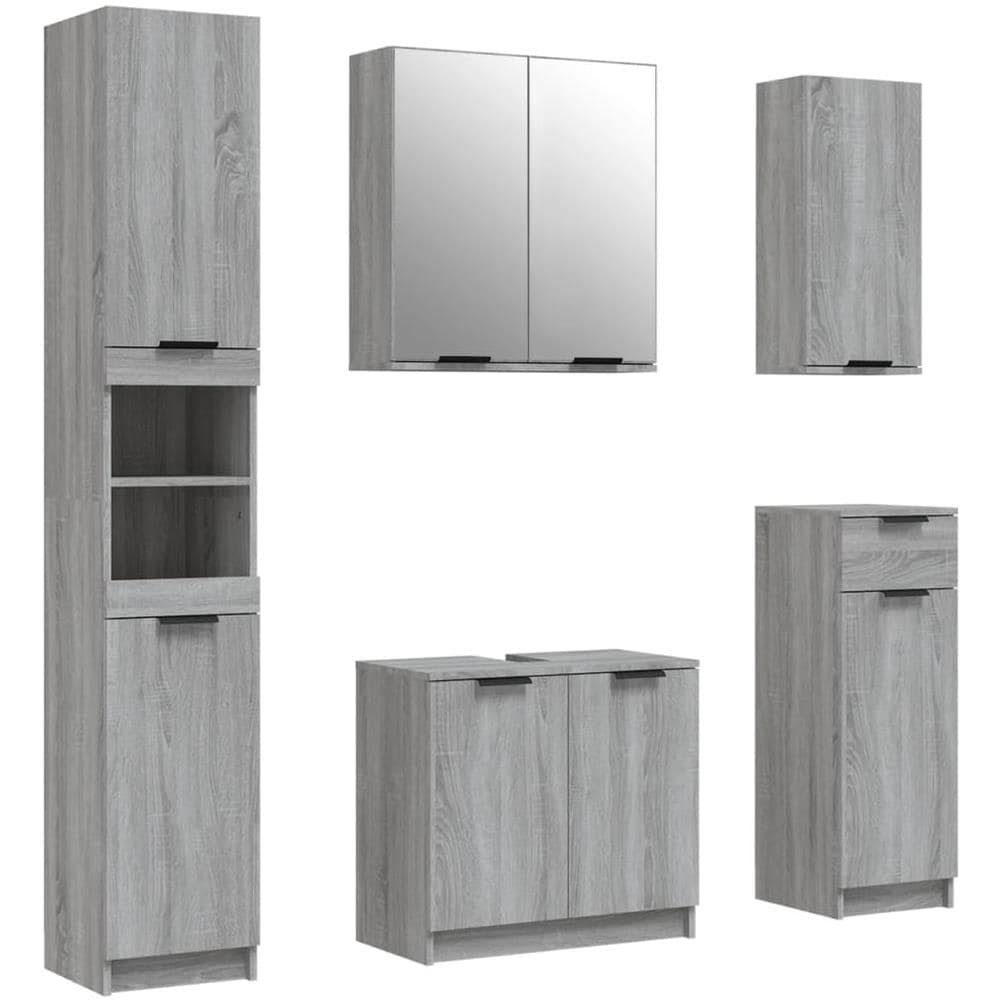 Set Mobili Da Bagno 5 Pz Grigio Sonoma In Legno Multistrato - Foto 2
