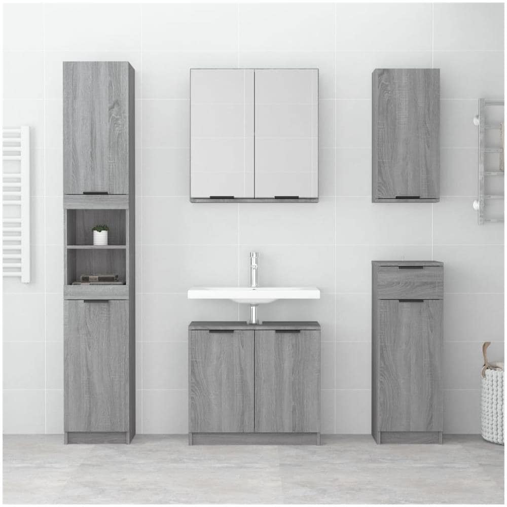 Set Mobili Da Bagno 5 Pz Grigio Sonoma In Legno Multistrato - Foto 3