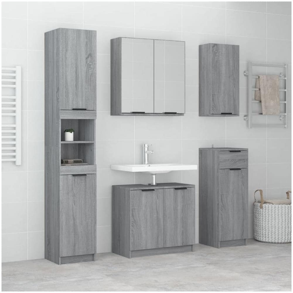 Set Mobili Da Bagno 5 Pz Grigio Sonoma In Legno Multistrato - Foto 1