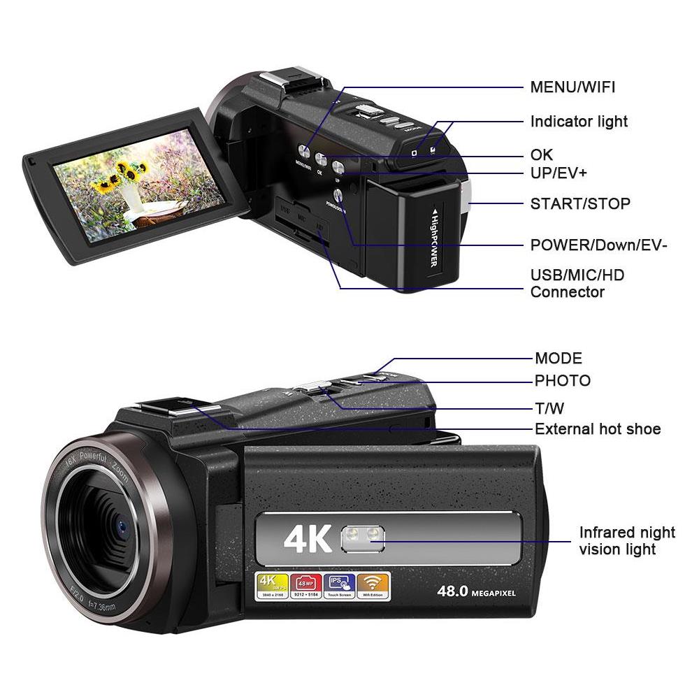 Videocamera 4k/48mp/zoom 16x/visione Notturna Ir/telecomando/scheda Da 32 Gb - Foto 2