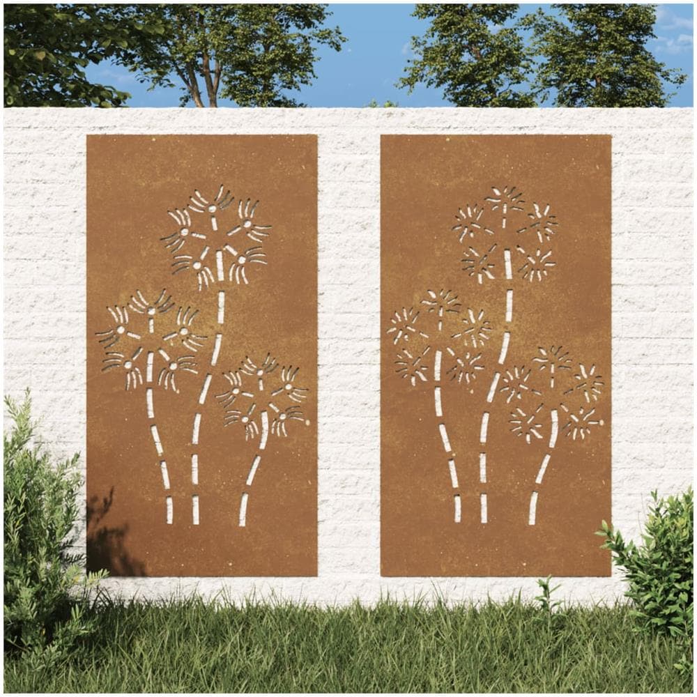 Decorazioni Muro Da Giardino 2pz 105x55 Cm Fiore Acciaio Corten - Foto 1