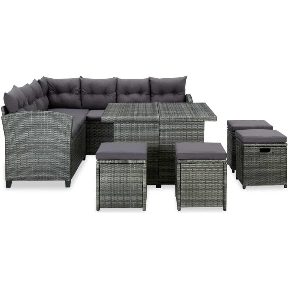 Set Divani da Giardino 6 pz con Cuscini in Polyrattan Grigio - Foto 2