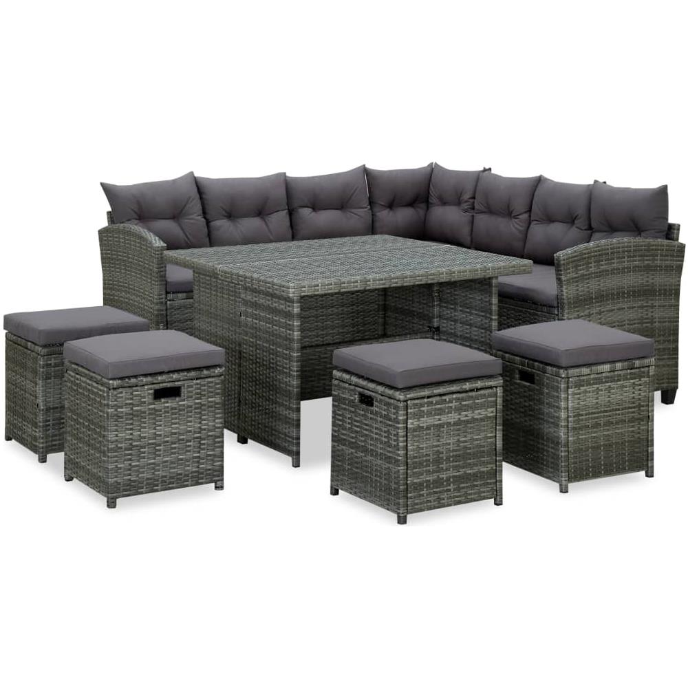 Set Divani da Giardino 6 pz con Cuscini in Polyrattan Grigio - Foto 1