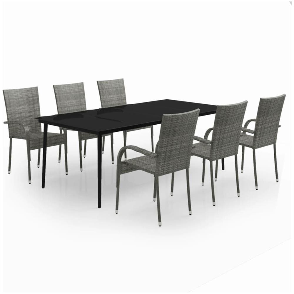 Set Da Pranzo Per Giardino 7 Pz Con Cuscini Grigio E Nero - Foto 2