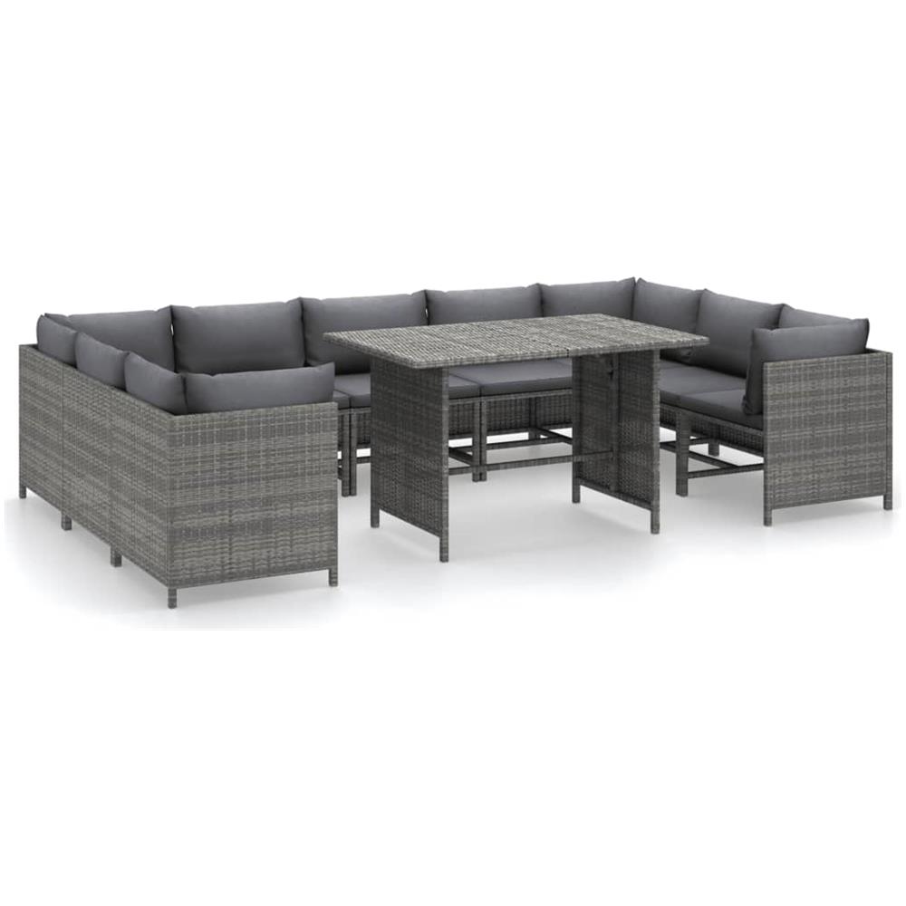 Set Divani Da Giardino 10 Pz Con Cuscini In Polyrattan Grigio - Foto 2