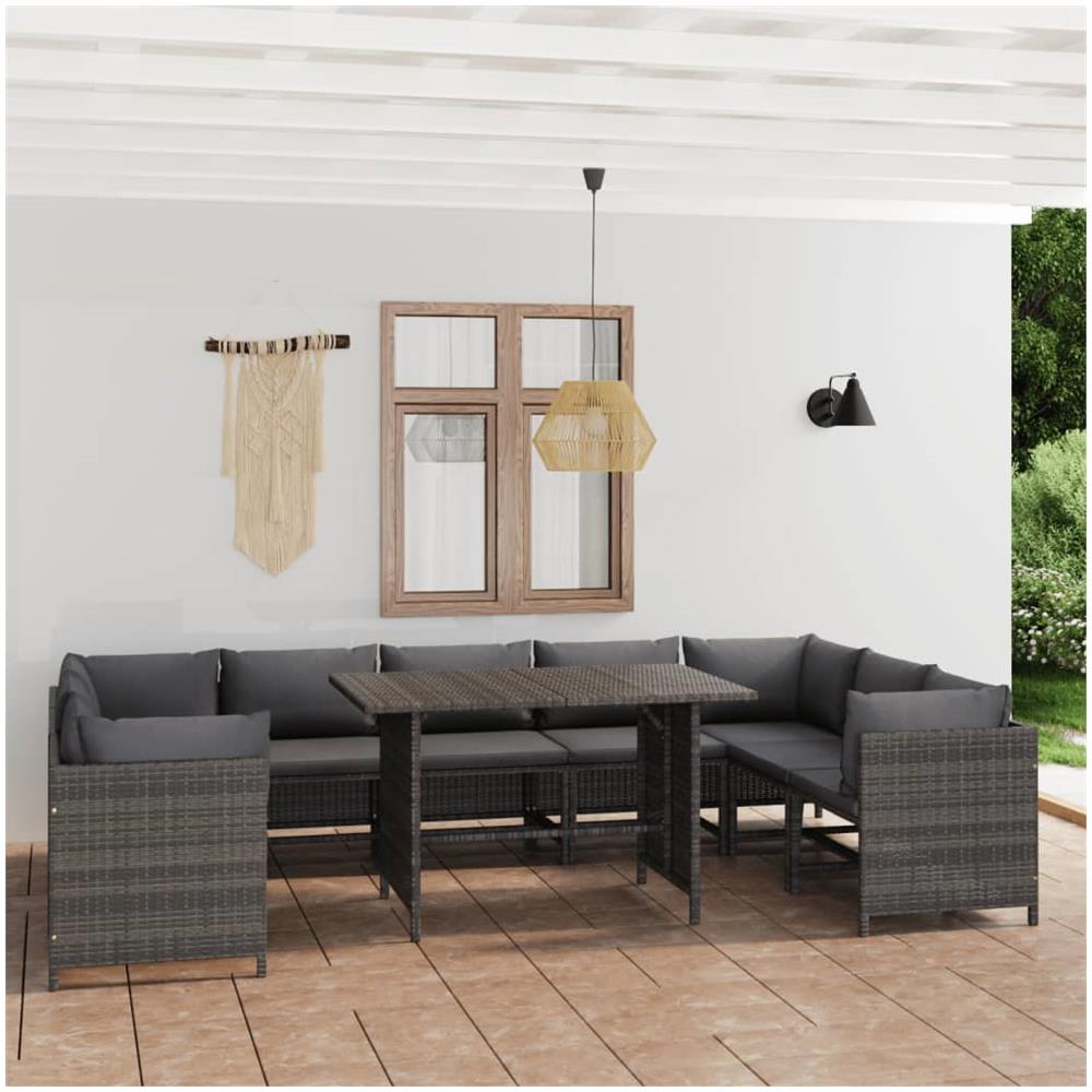 Set Divani Da Giardino 10 Pz Con Cuscini In Polyrattan Grigio - Foto 1