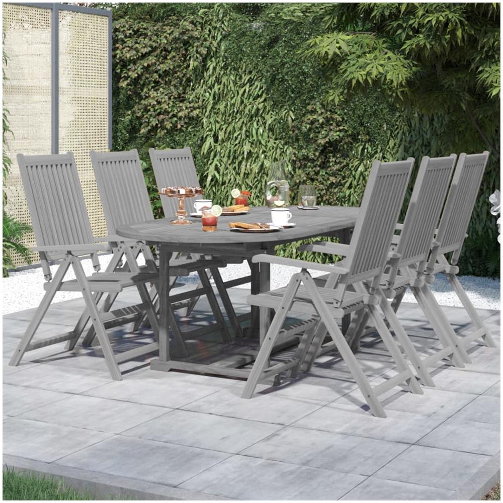 Set Da Pranzo Per Giardino 7 Pz In Legno Massello Di Acacia - Foto 1