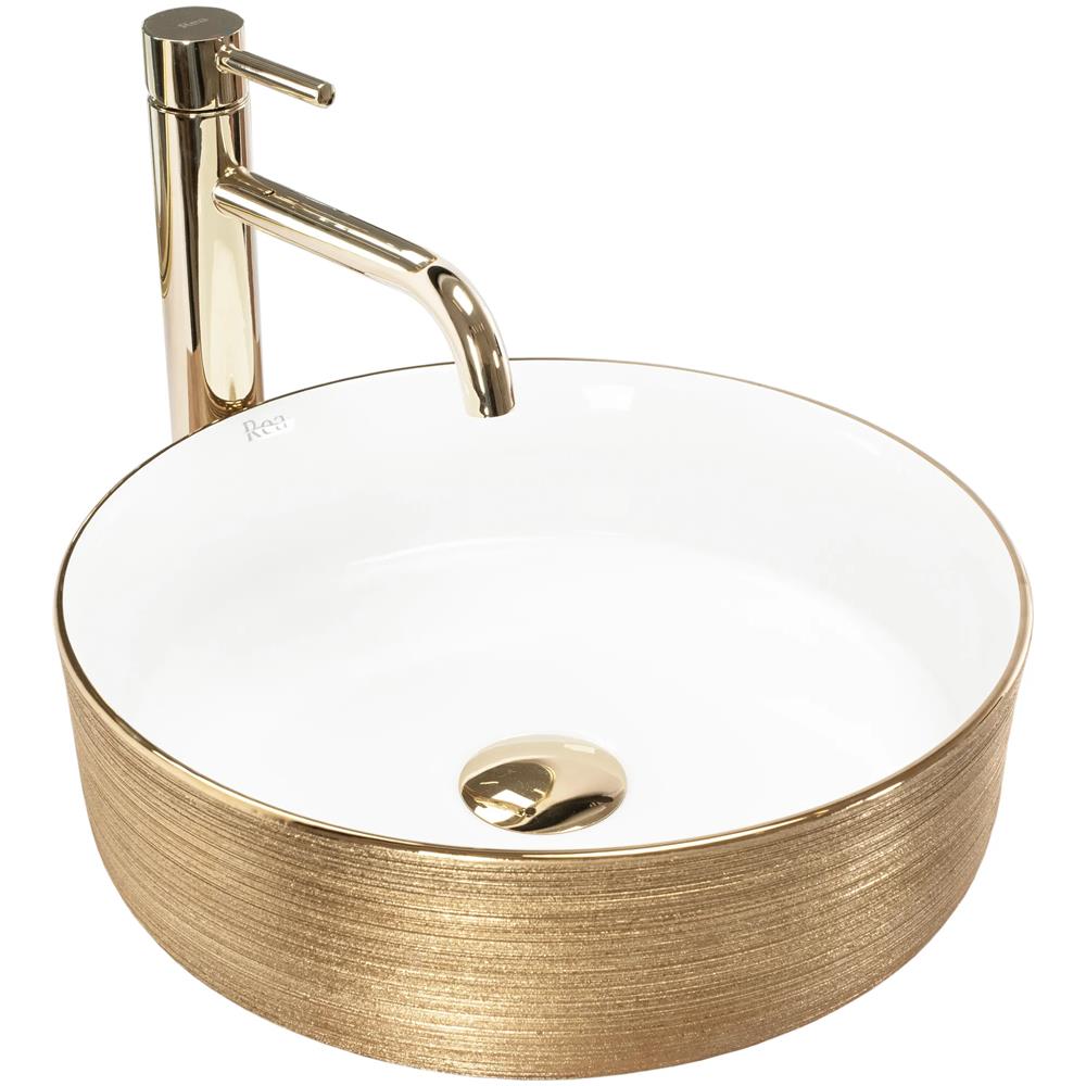 Lavabo Da Appoggio Sami White Brush Gold - Foto 1