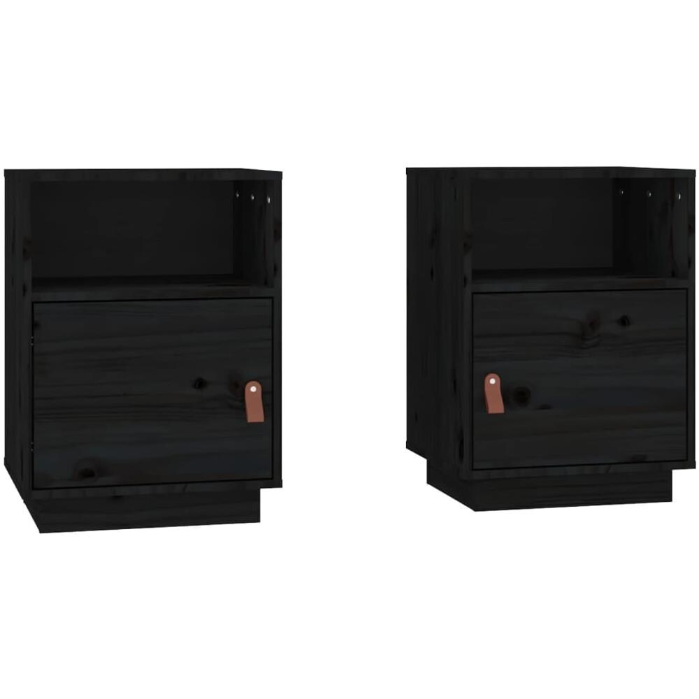 Comodini Neri 2 Pz 40x34x55 Cm In Legno Massello Di Pino - Foto 2