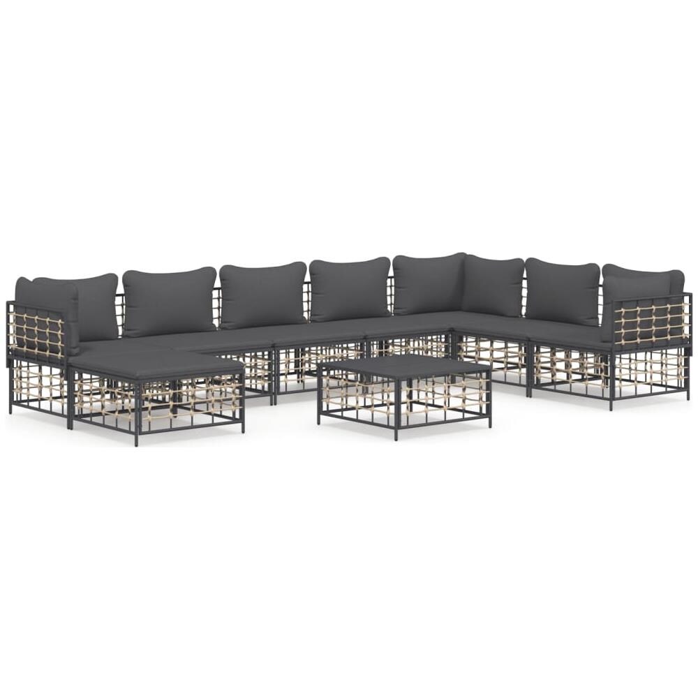 Set Divani Da Giardino 9 Pz Con Cuscini Antracite In Polyrattan - Foto 1