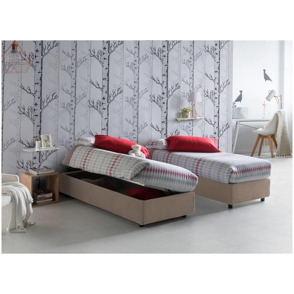 Letto Piazza E Mezza Gaia, Letto Contenitore Con Rivestimento In Tessuto, 100% Made In Italy, Apertura Laterale, Con Materasso Cm 120x190 Incluso, Tortora - Foto 1