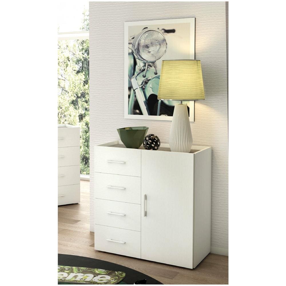 Credenza Violetta, Mobile Buffet A 1 Anta E 4 Cassetti, Madia Da Soggiorno, Armadietto Multiuso Con Ripiani, 100% Made In Italy, 90x41h87 Cm, Bianco - Foto 1