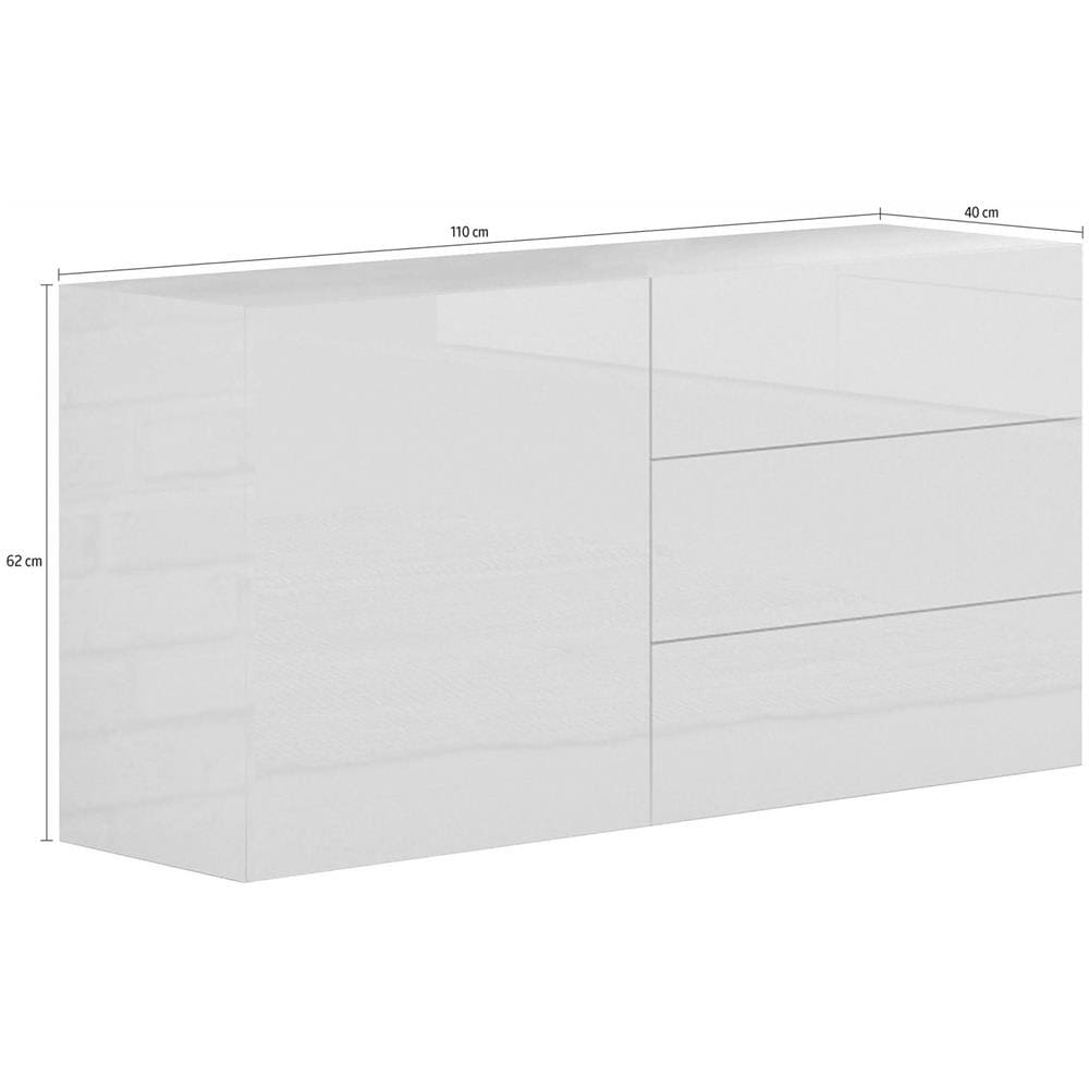 Credenza Enrico, Madia Da Cucina A 1 Anta E 3 Cassetti, Buffet Da Soggiorno, Madia Da Cucina, 100% Made In Italy, Cm 110x40h35, Bianco Lucido - Foto 3
