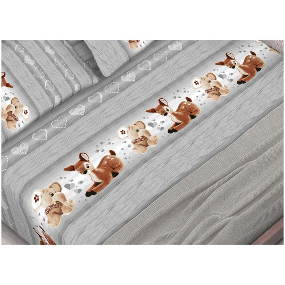 Completo Lenzuola In 100% Cotone Dis. Peluches Colore Grigio C.n. Singolo Grigio - Foto 4