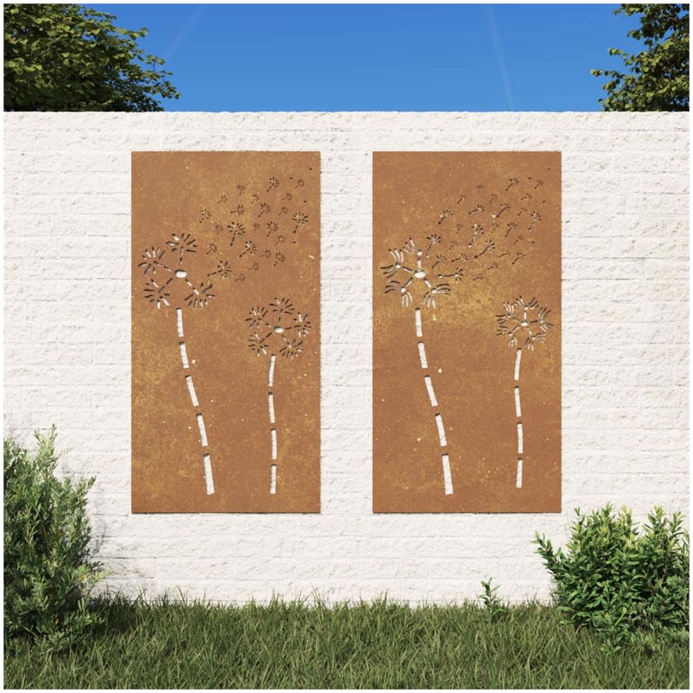 Decorazioni Muro Da Giardino 2pz 105x55 Cm Fiore Acciaio Corten - Foto 1
