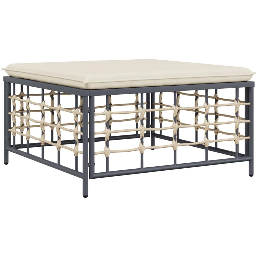 Poggiapiedi Da Giardino Con Cuscino In Polyrattan Beige - Foto 2