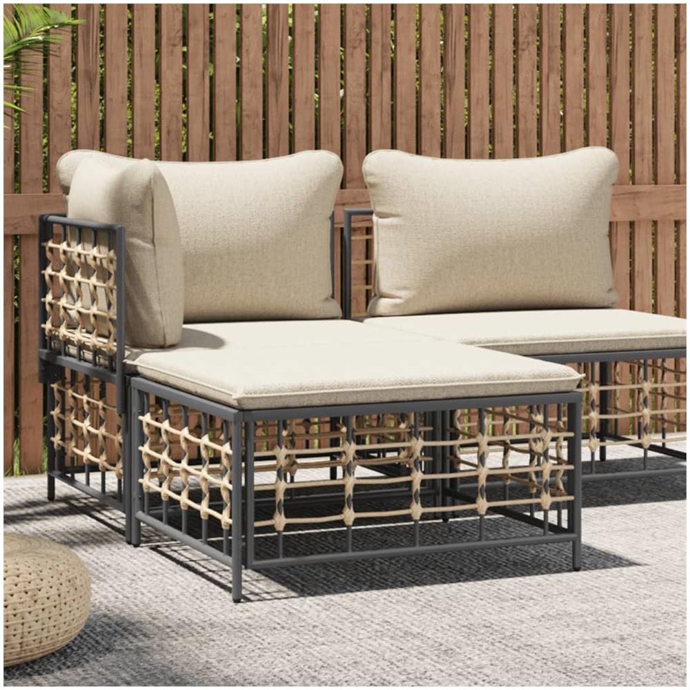 Poggiapiedi Da Giardino Con Cuscino In Polyrattan Beige - Foto 1
