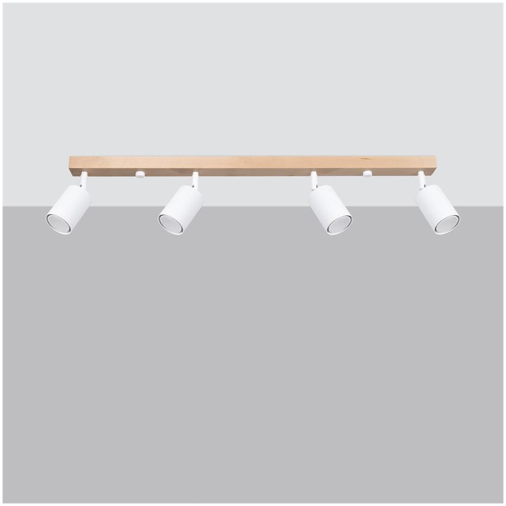 Lampada A Soffitto Verdo 4 Bianco Sl. 1289 - Moderno Lampade Da Soffitto Legno Bianco 17.5x96x65 Cm - Foto 2