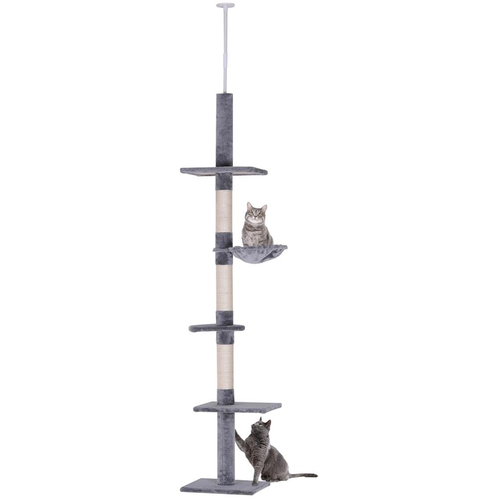 Albero Tiragraffi a 4 Livelli ad Altezza Regolabile, in Truciolato, Peluche e Sisal, 40x34x230-260 cm, Grigio - Foto 1