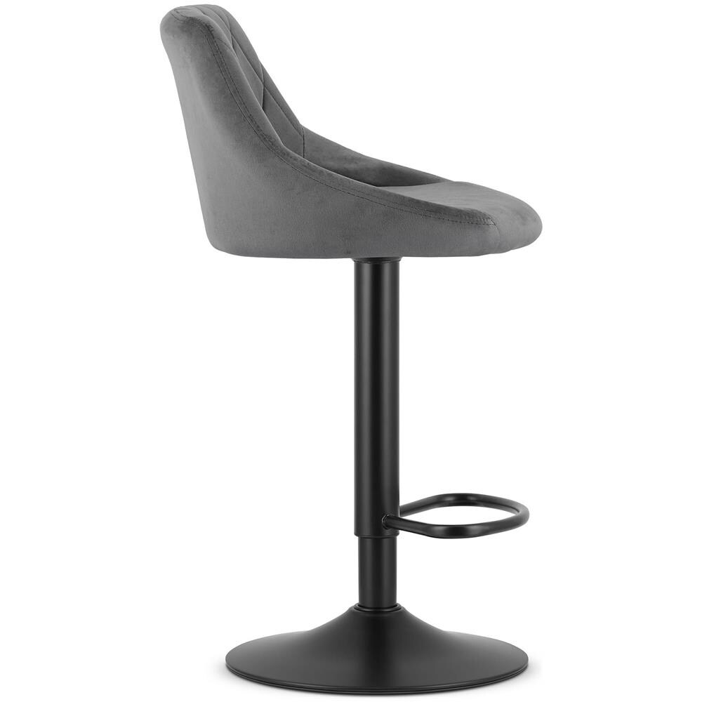 Sgabello girevole DAKA in velluto grigio con base nera e poggiapiedi x2 - Foto 7