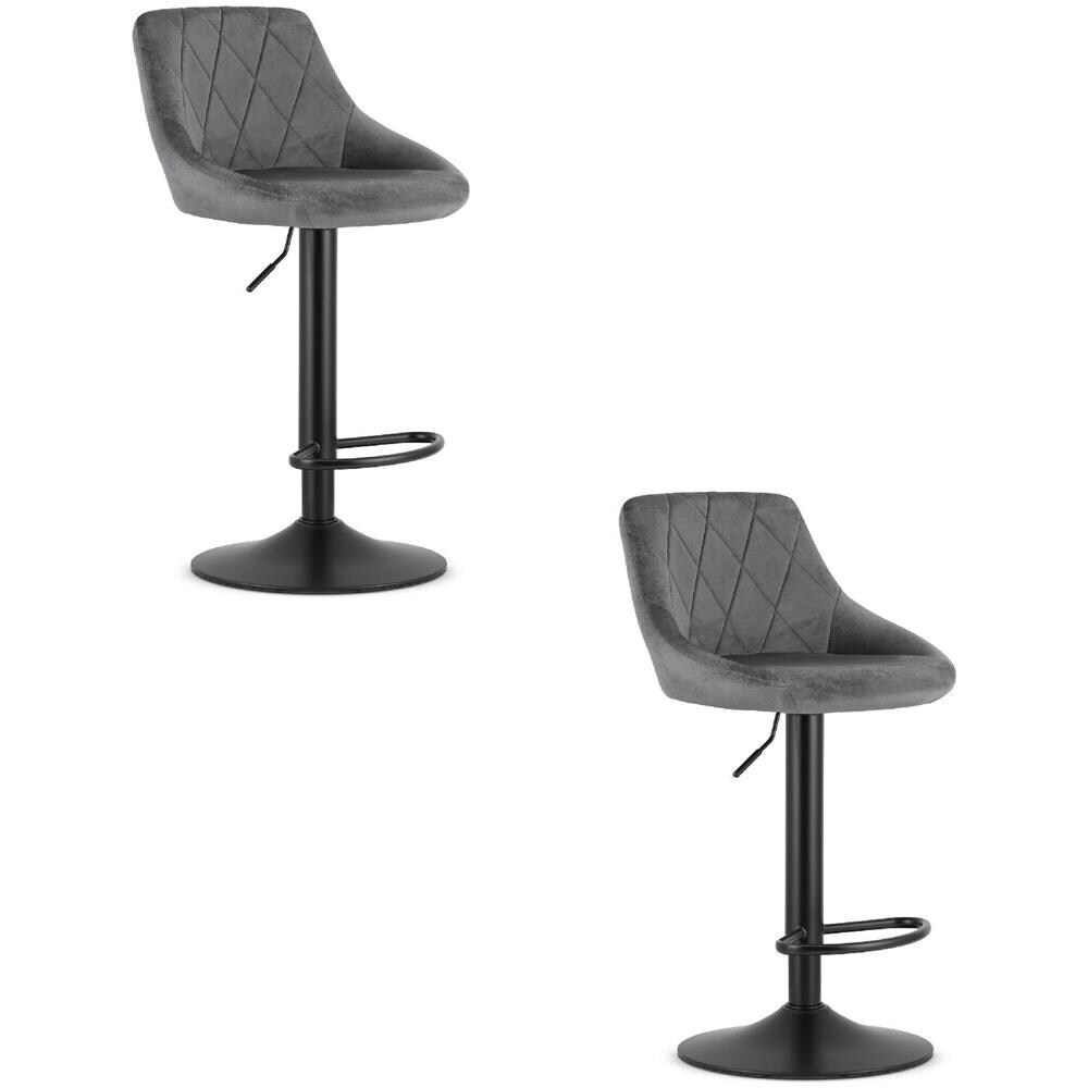 Sgabello girevole DAKA in velluto grigio con base nera e poggiapiedi x2 - Foto 1