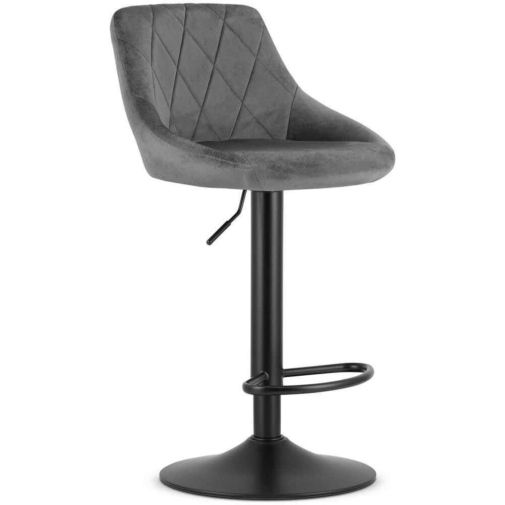 Sgabello girevole DAKA in velluto grigio con base nera e poggiapiedi x2 - Foto 2