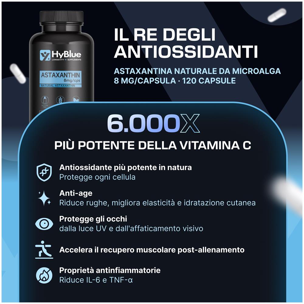 Astaxantina 8 mg 120 Capsule | Estratto Puro da Haematococcus Pluvialis | Potente Antiossidante Naturale per Recupero e Vitalità | 100% Vegano, Senza Glutine e Senza Lattosio | Fino a 4 Mesi - Foto 1