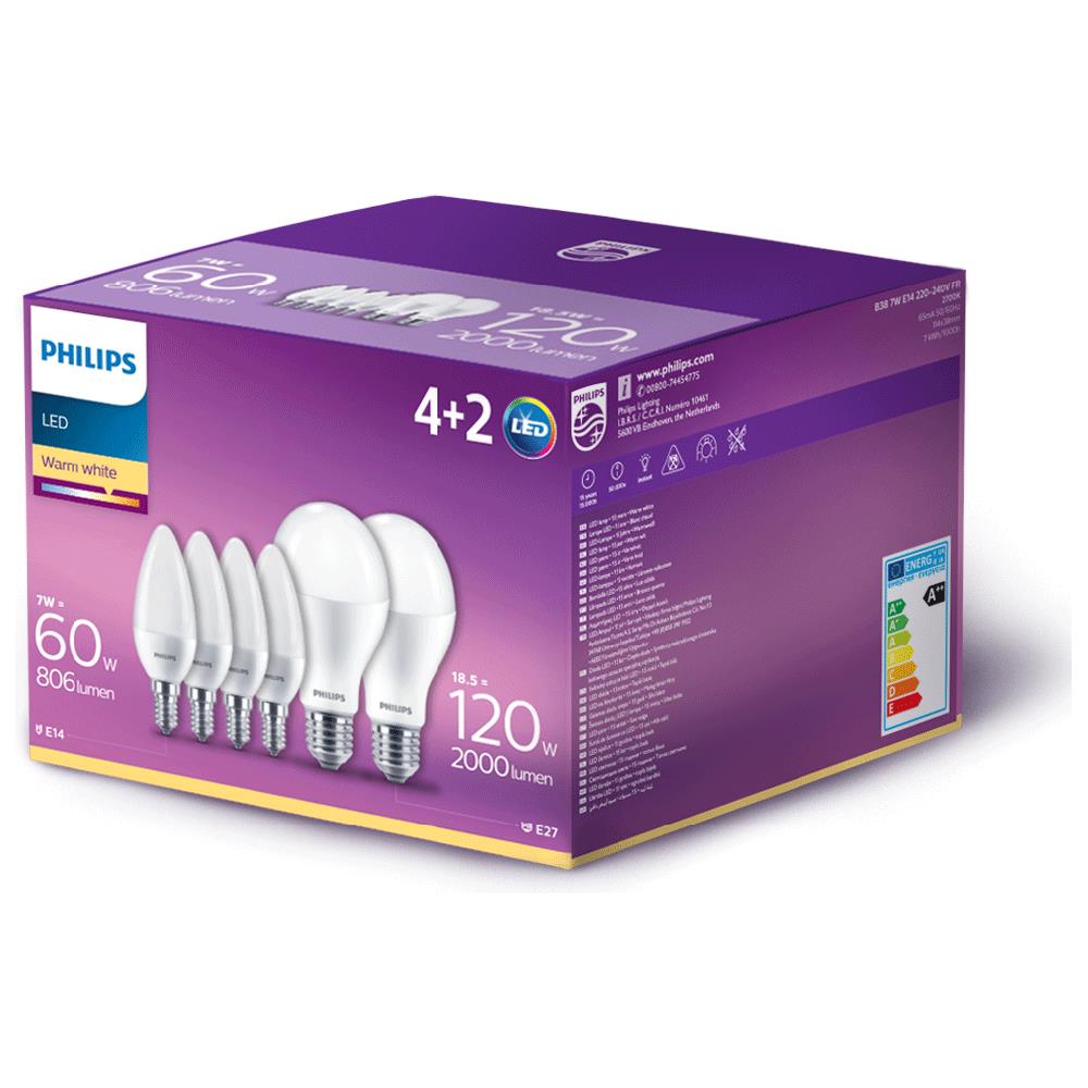 Philips kit di 2 lampadine led e27 18.5w 4 lampadine led e14 7w ... Philips lampadine led e27