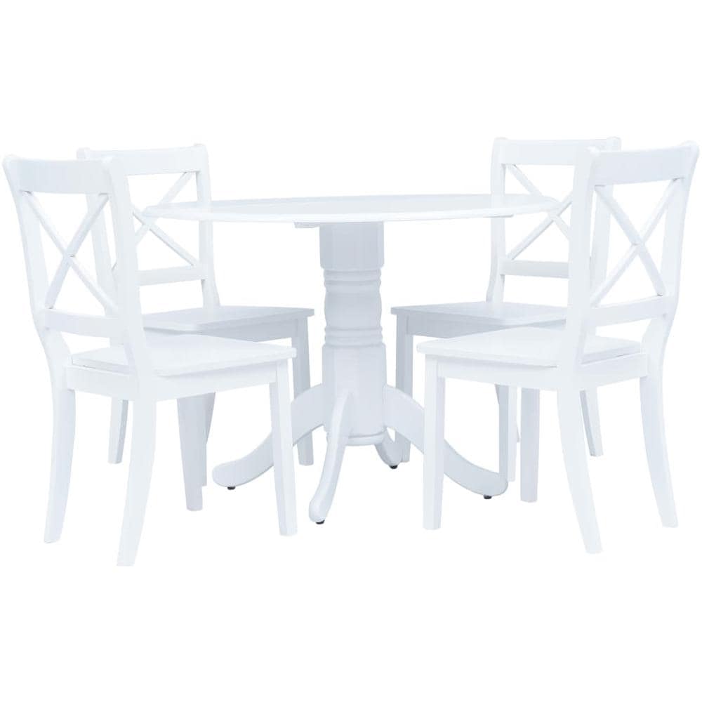Legno Massello Hevea Set da pranzo 5 Pezzi Bianco Lucidato Tavolo e Sedie - Foto 1