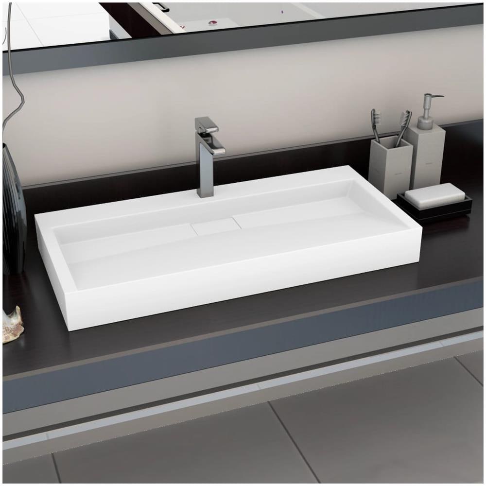 Lavandino 100x46x11 Cm Blocco In Marmo / minerale Bianco - Foto 1