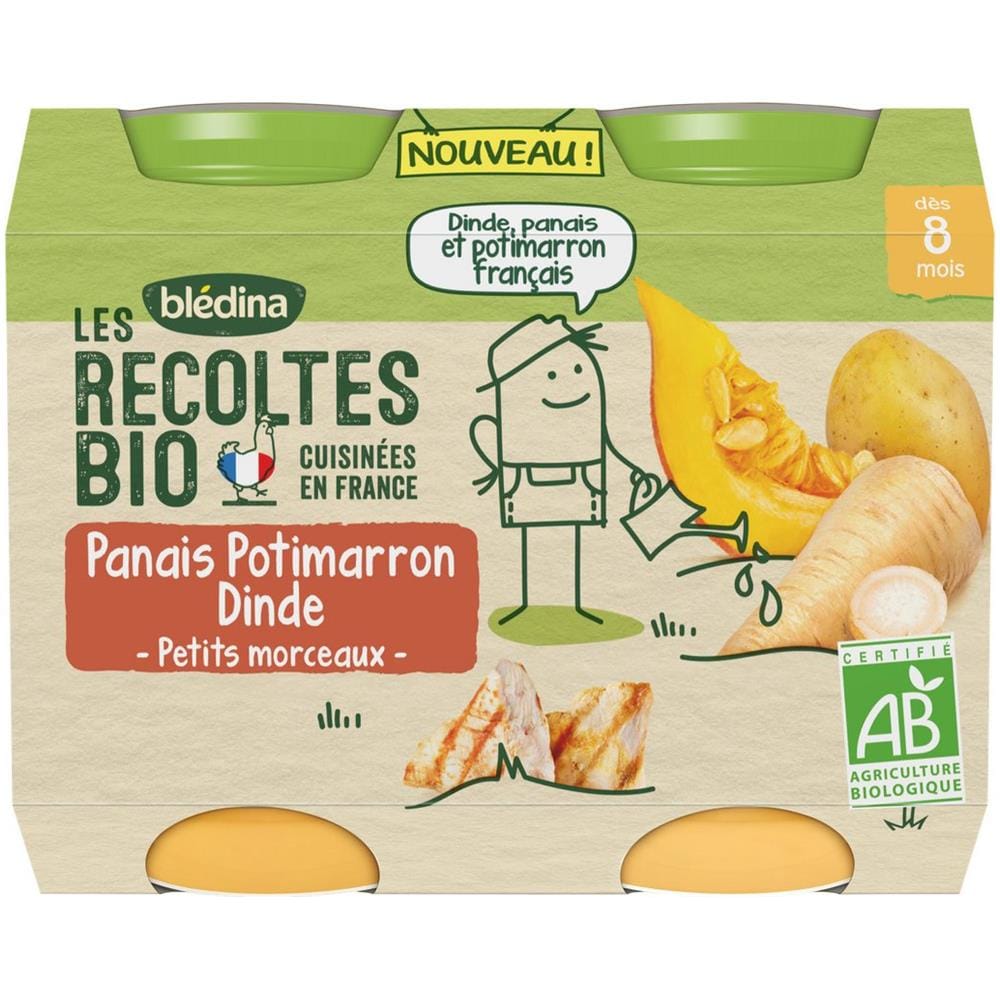 Les Recoltes Bio Bledina Petits Pots Bébé Dès 8 Mois, Panais Potimarron, Dinde Petits Morceaux - Foto 1