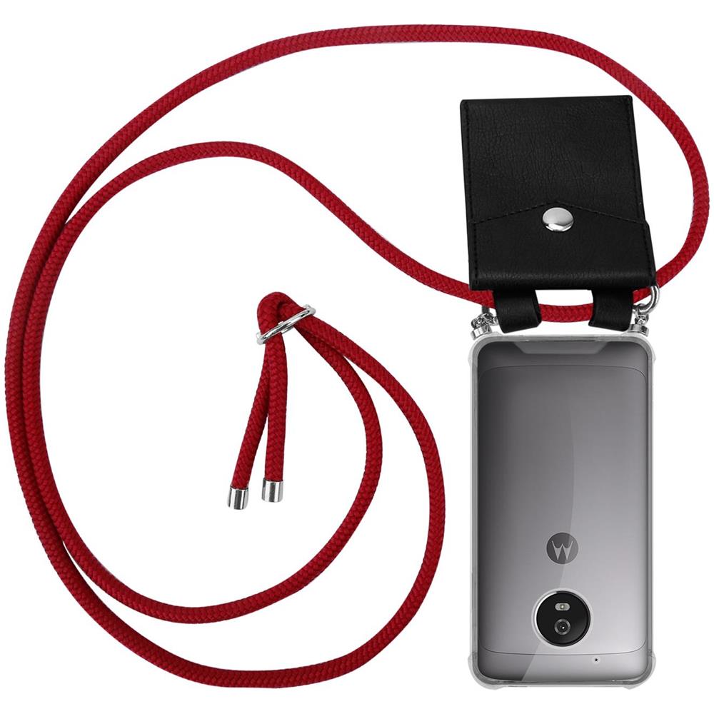 Catena Di Telefoni Cellulari Compatibile Con Motorola Moto G5 In Rosso Rubino - Coperchio Protettivo In Silicone Con Anelli D'argento, Cinturino In Corda E Custodia Staccabile - Foto 1